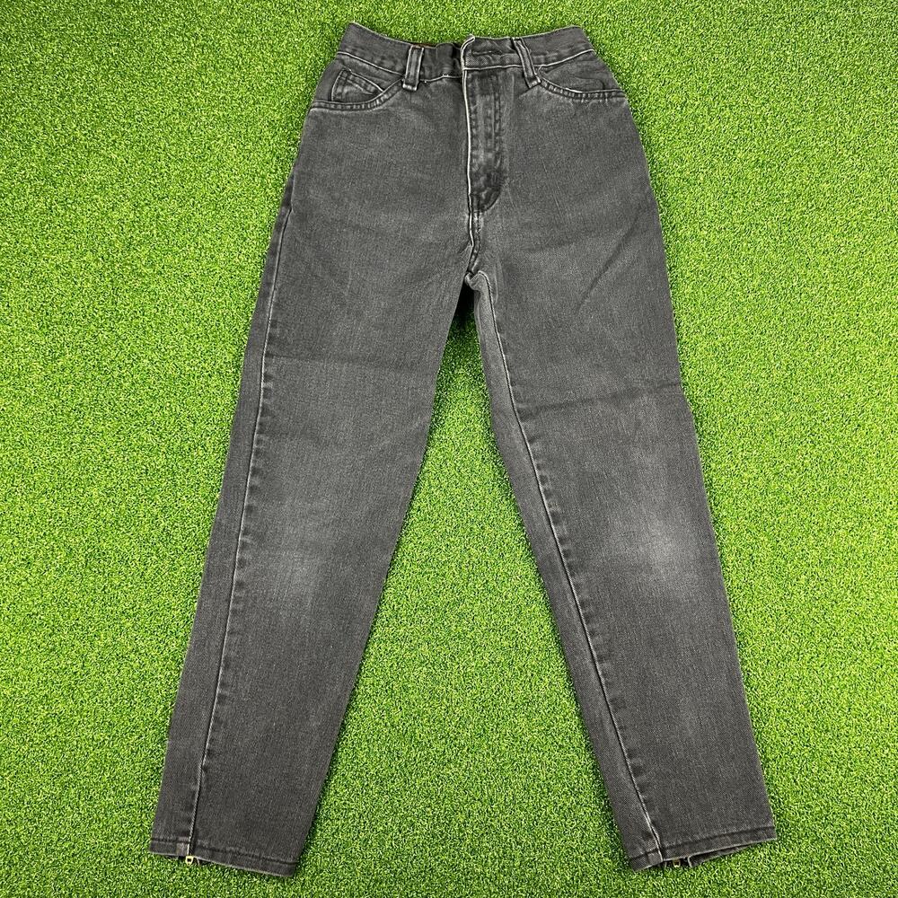 Vintage Action West Girls Charcoal Gray Denim Ankle Zip Tapered Jeans Sz 8S